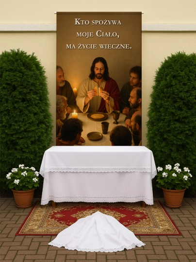 Baner na Boże Ciało dekoracja ołtarzy i procesji BBC0030